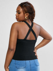 Ribbed Cut Out Cross Back Cami Top