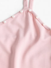 Casual Cami Top Women's Plus Plain Faux Pearl Decor
