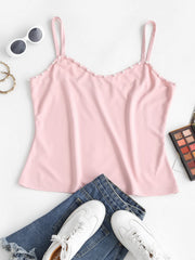 Casual Cami Top Women's Plus Plain Faux Pearl Decor