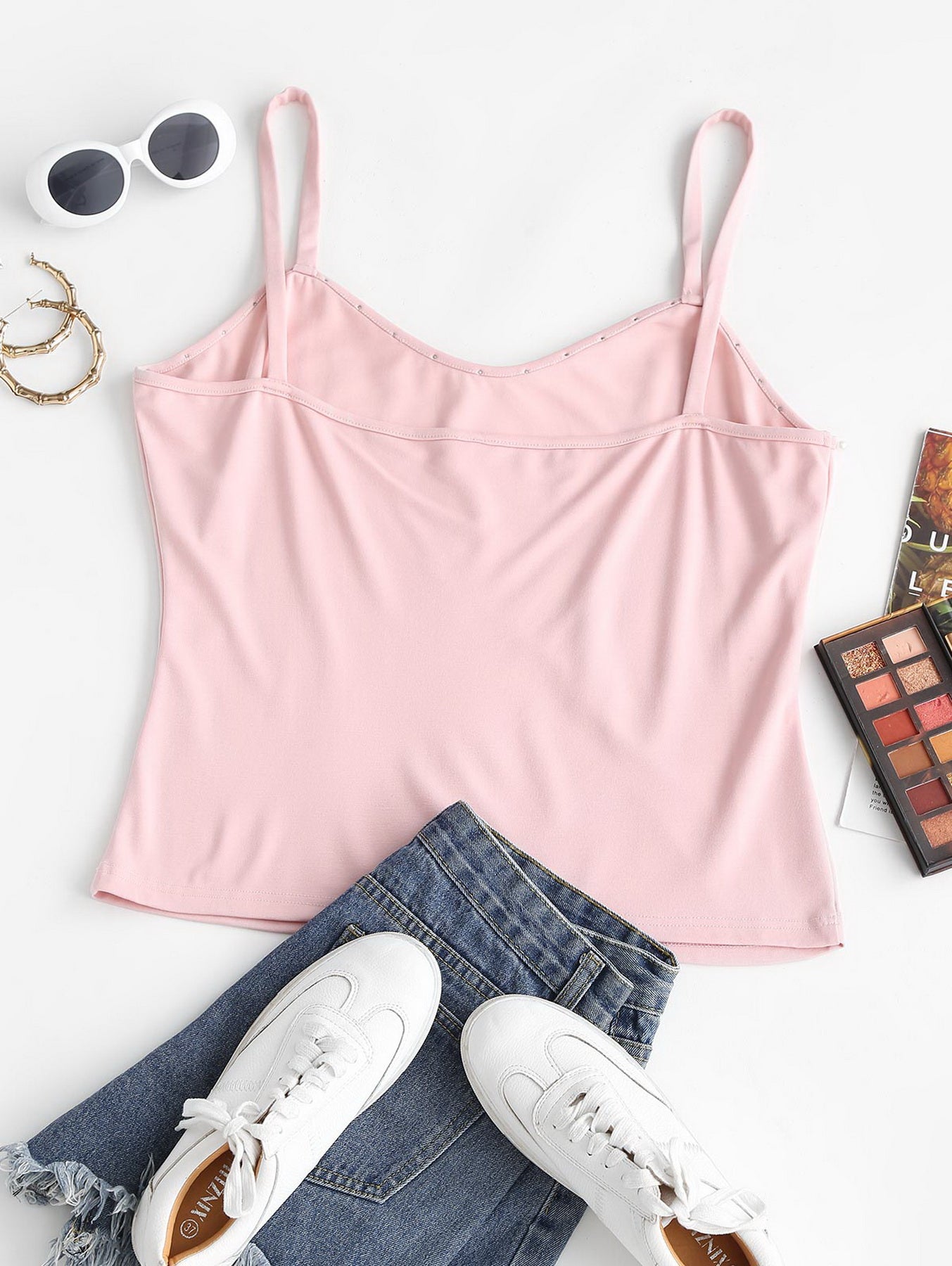 Casual Cami Top Women's Plus Plain Faux Pearl Decor