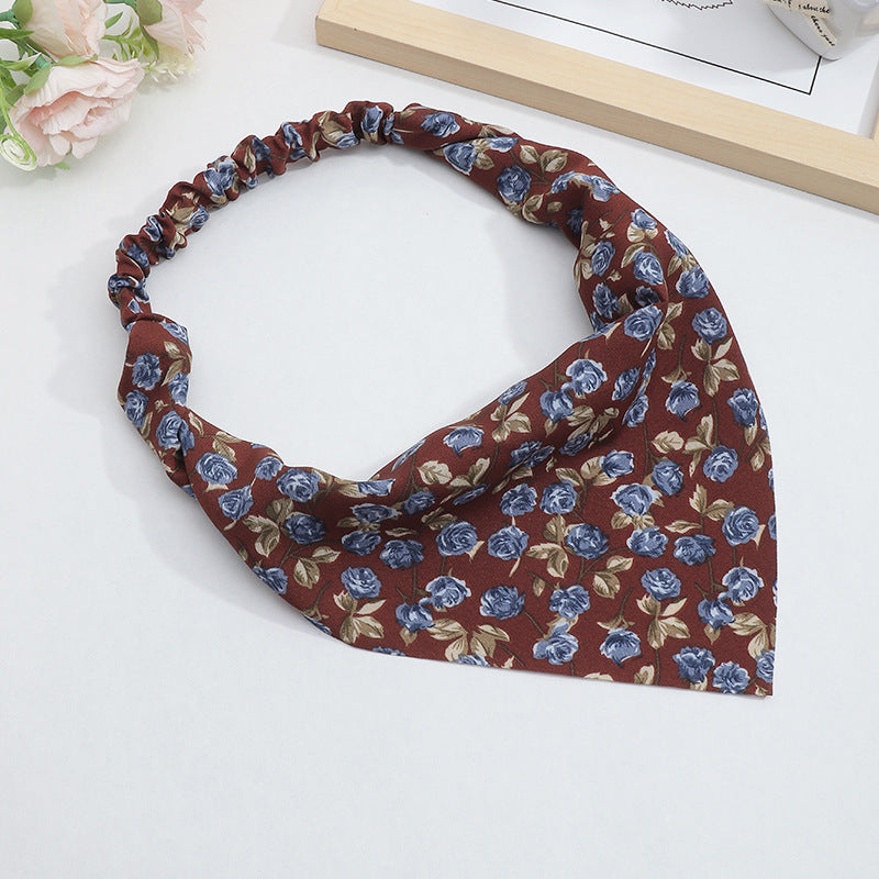 Floral Print Triangle Scarf Hair Wrap Elastic Headband Bandana