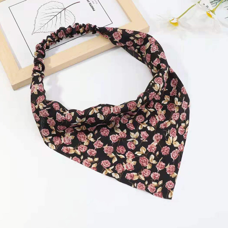 Floral Print Triangle Scarf Hair Wrap Elastic Headband Bandana