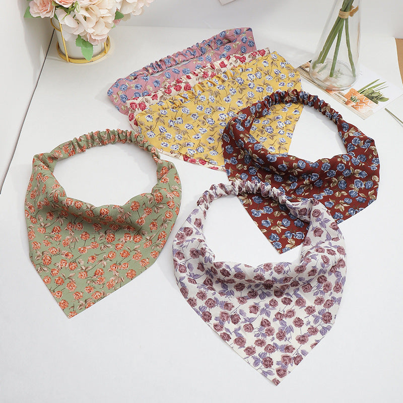 Floral Print Triangle Scarf Hair Wrap Elastic Headband Bandana