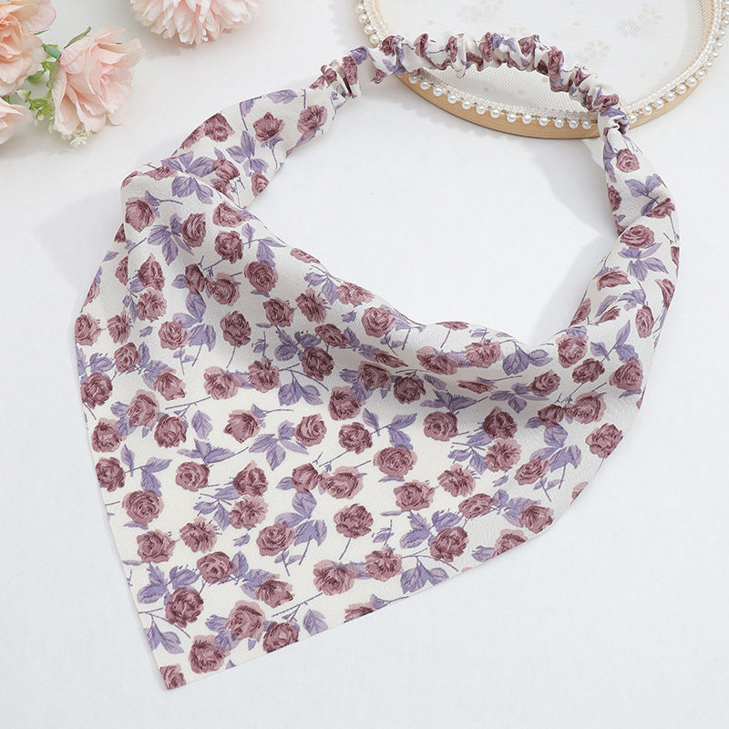 Floral Print Triangle Scarf Hair Wrap Elastic Headband Bandana