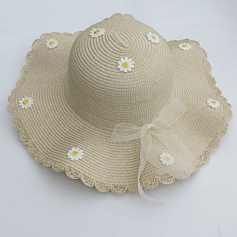 Daisy Decor Ribbon Sun Hat Large Brim Flower Summer Travel Beach Hat