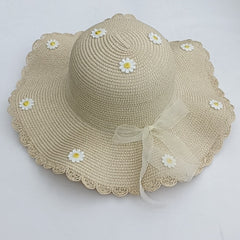 Daisy Decor Ribbon Sun Hat Large Brim Flower Summer Travel Beach Hat