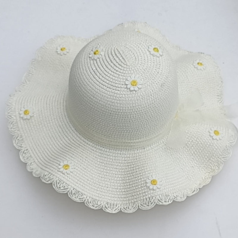 Daisy Decor Ribbon Sun Hat Large Brim Flower Summer Travel Beach Hat