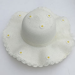 Daisy Decor Ribbon Sun Hat Large Brim Flower Summer Travel Beach Hat
