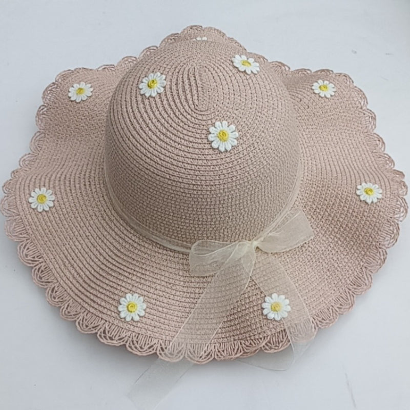 Daisy Decor Ribbon Sun Hat Large Brim Flower Summer Travel Beach Hat