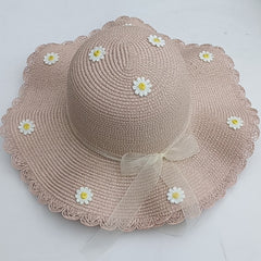 Daisy Decor Ribbon Sun Hat Large Brim Flower Summer Travel Beach Hat