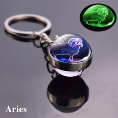 Constellation Luminous Keychain Glass Ball Pendant Zodiac Keychain