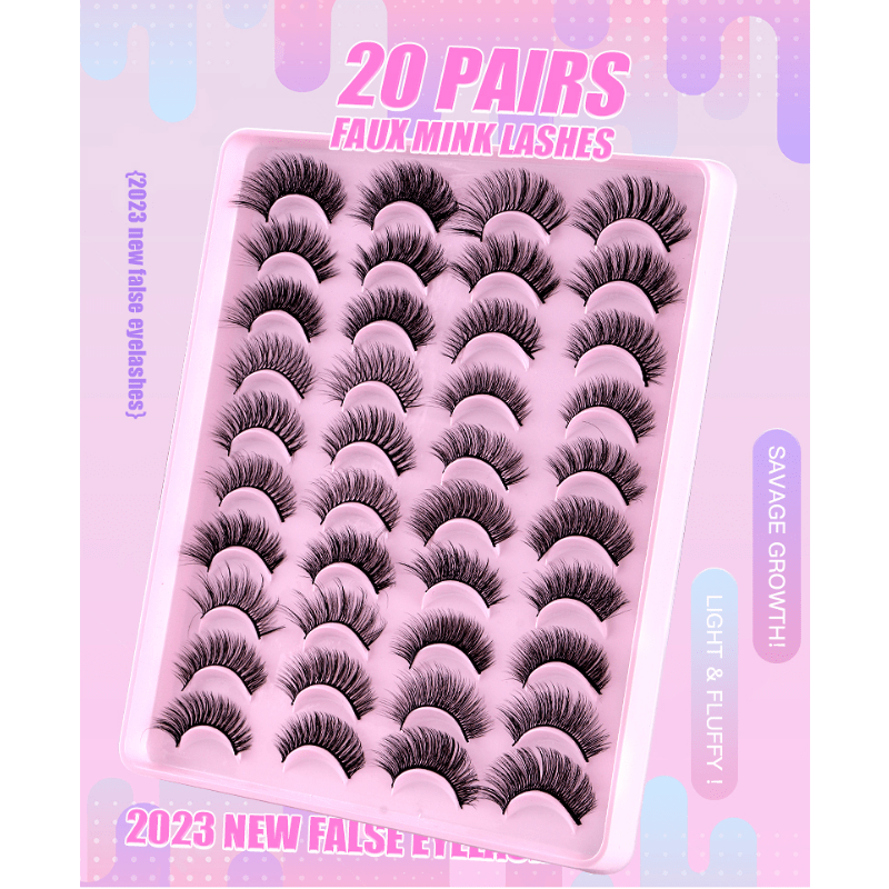 20 Pairs Faux Mink Lashes 3D Effect Volume False Eyelashes