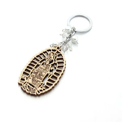 Stylish Wooden Key Chain with Pearl Decor
