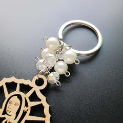 Stylish Wooden Key Chain with Pearl Decor