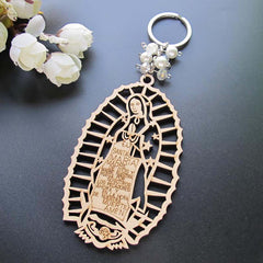 Stylish Wooden Key Chain with Pearl Decor