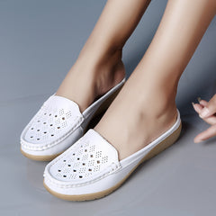 Women's Hollow Out Wedge Mules Closed Toe Slip On Slides Shoes