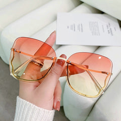 Oversized Metal Rimless Sunglasses Women Eyewear