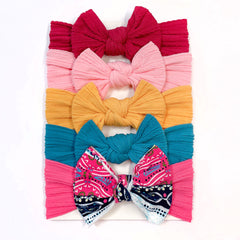 5pcs Elastic Bow Headbands for Girls' Outfits