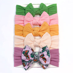 5pcs Elastic Bow Headbands for Girls' Outfits