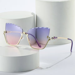 Ombre Lens Sunglasses Block Semi Rimless Glasses Rhinestone Decor Eyewear