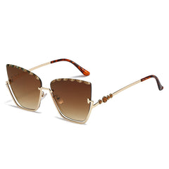 Ombre Lens Sunglasses Block Semi Rimless Glasses Rhinestone Decor Eyewear