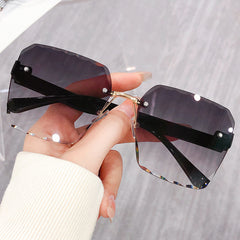 Ombre Lens Sunglasses Casual Rivet Decor Rimless Glasses UV400
