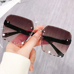 Ombre Lens Sunglasses Casual Rivet Decor Rimless Glasses UV400