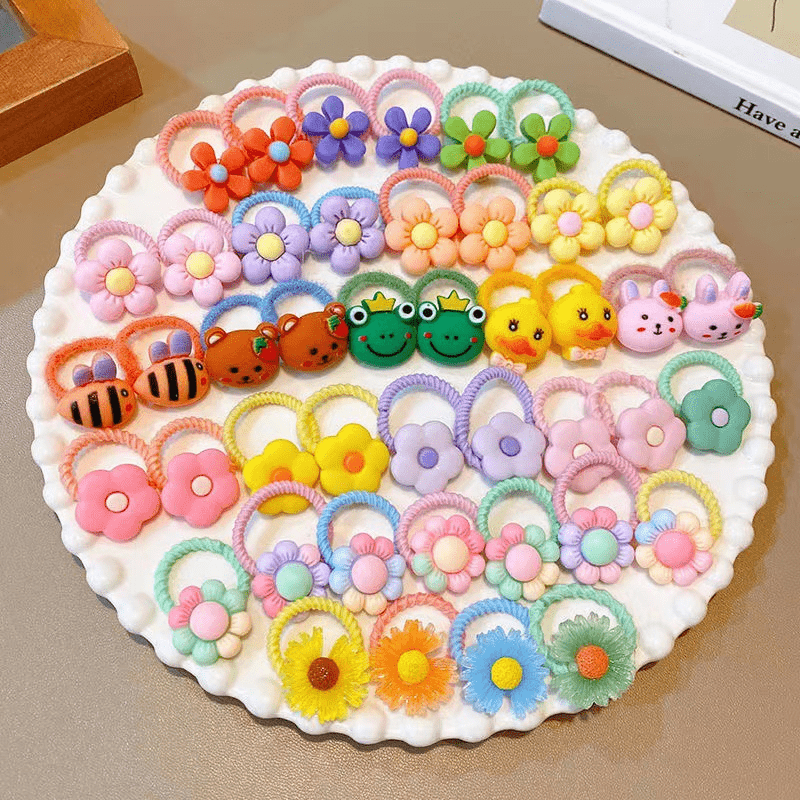 10pcs Cartoon Elastic Hair Ties for Girls' Holidays