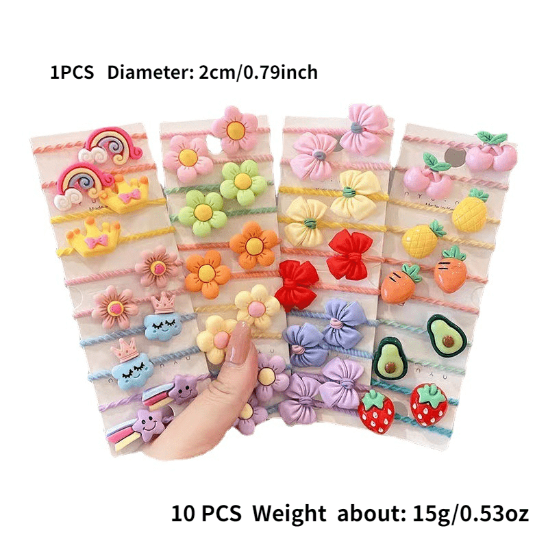 10pcs Cartoon Elastic Hair Ties for Girls' Holidays