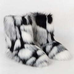 Women's Warm Furry Mid Calf Boots Slip On Snow Boots