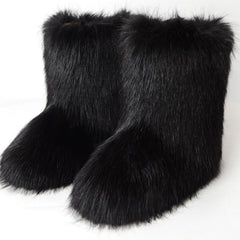 Women's Warm Furry Mid Calf Boots Slip On Snow Boots