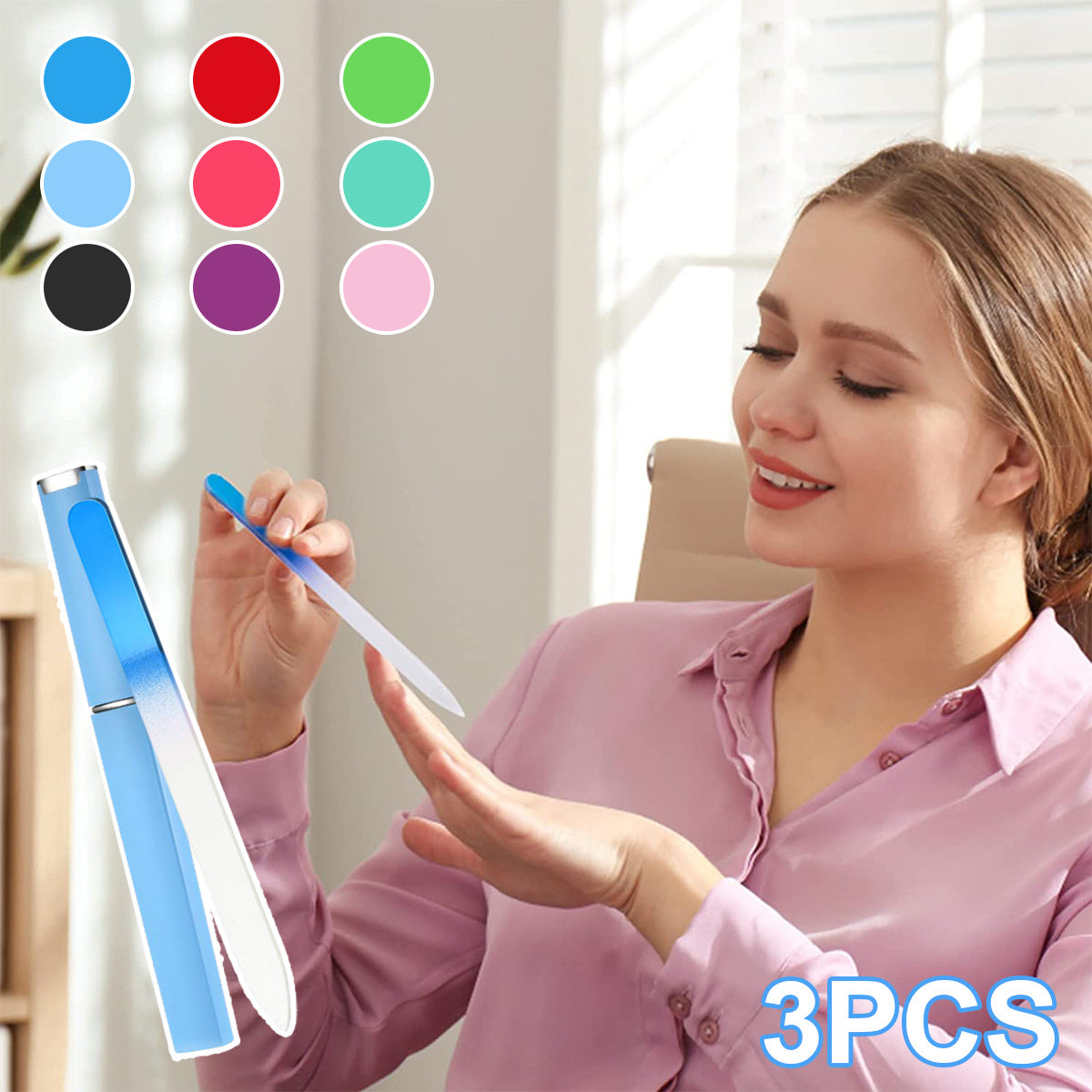 3pcs Glass Nail File With Case Professional Manicure Tool