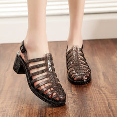 Clear Chunky Kitten Heel Sandals PVC Summer Casual Sandals