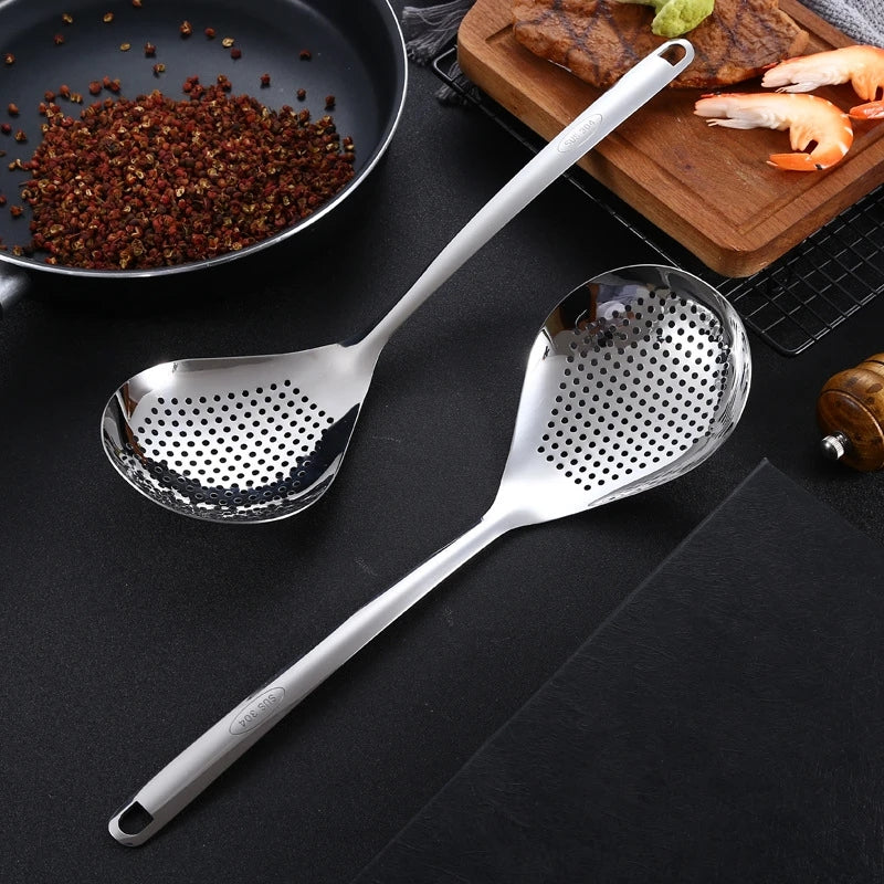 304 Stainless Steel Slotted Spoon with Long Handle for Draining and Serving