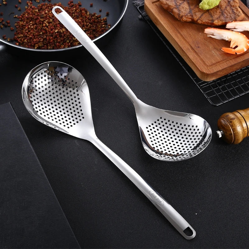 304 Stainless Steel Slotted Spoon with Long Handle for Draining and Serving