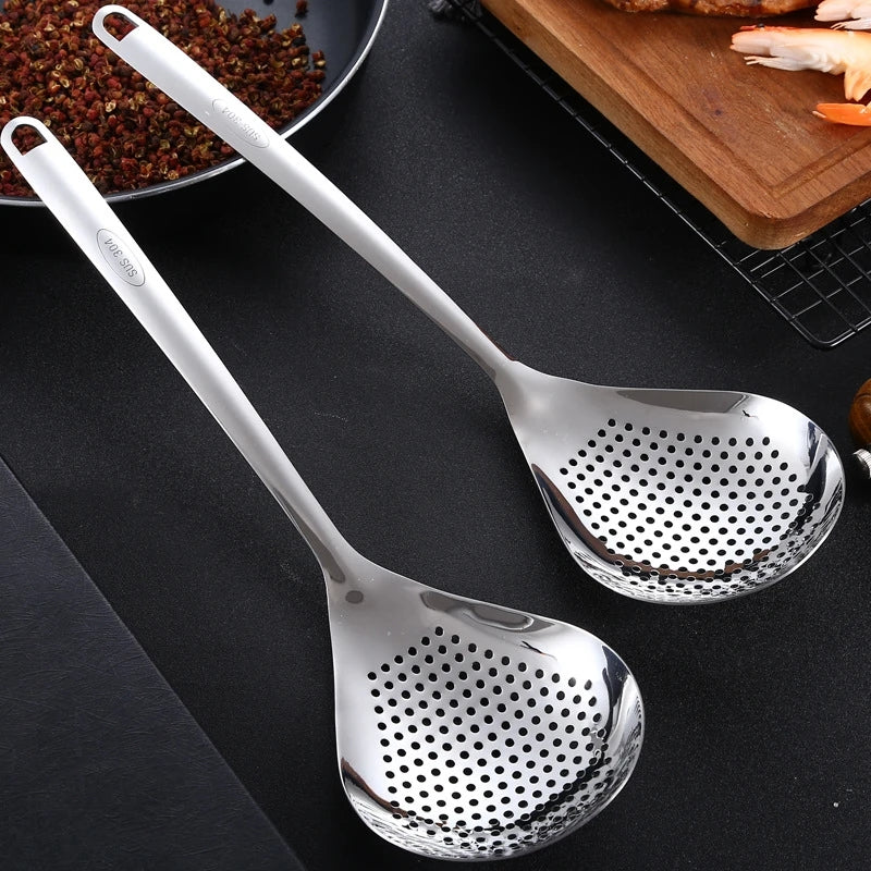 304 Stainless Steel Slotted Spoon with Long Handle for Draining and Serving