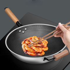 32 Non Stick Honeycomb Coating Wok With Lid Stainless Steel Deep Frying Pan