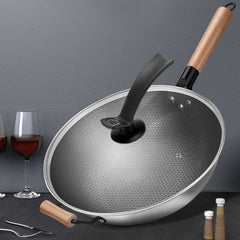 32 Non Stick Honeycomb Coating Wok With Lid Stainless Steel Deep Frying Pan