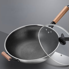 32 Non Stick Honeycomb Coating Wok With Lid Stainless Steel Deep Frying Pan