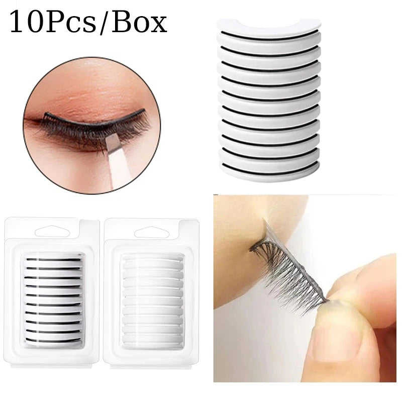 10pcs Reusable Transparent False Eyelash Glue Strip No Glue Eyelashes