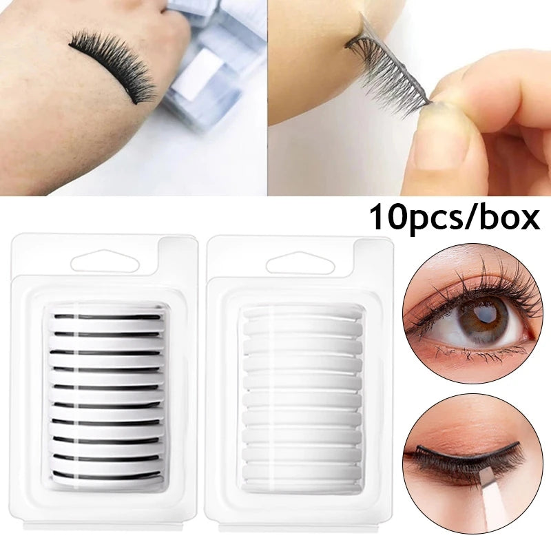 10pcs Reusable Transparent False Eyelash Glue Strip No Glue Eyelashes