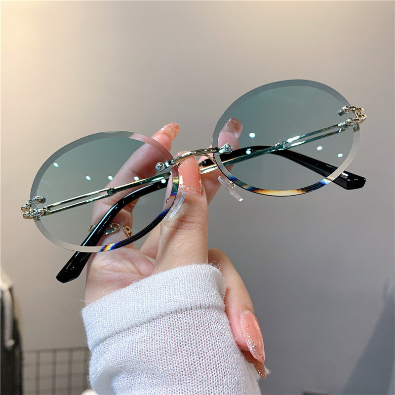 Oval Rimless Sunglasses Gradient UV400