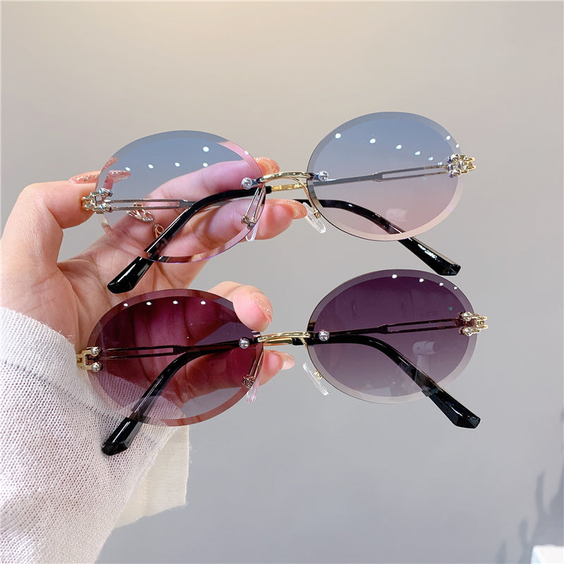 Oval Rimless Sunglasses Gradient UV400