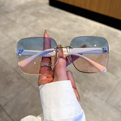 Ombre Lens Glasses Block Rimless Square Frame Eyewear