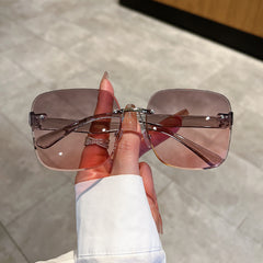 Ombre Lens Glasses Block Rimless Square Frame Eyewear