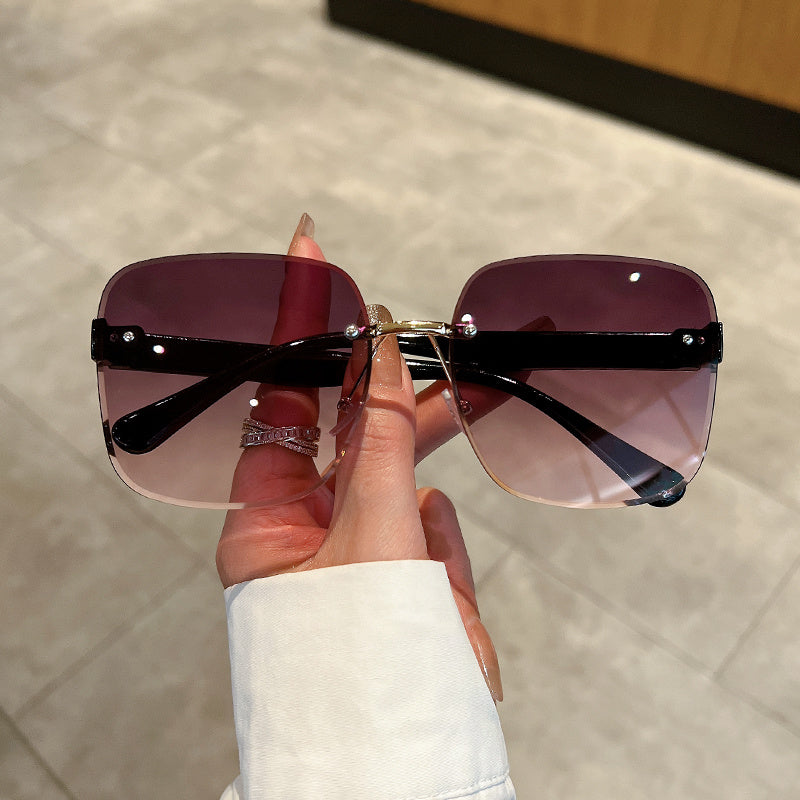Ombre Lens Glasses Block Rimless Square Frame Eyewear