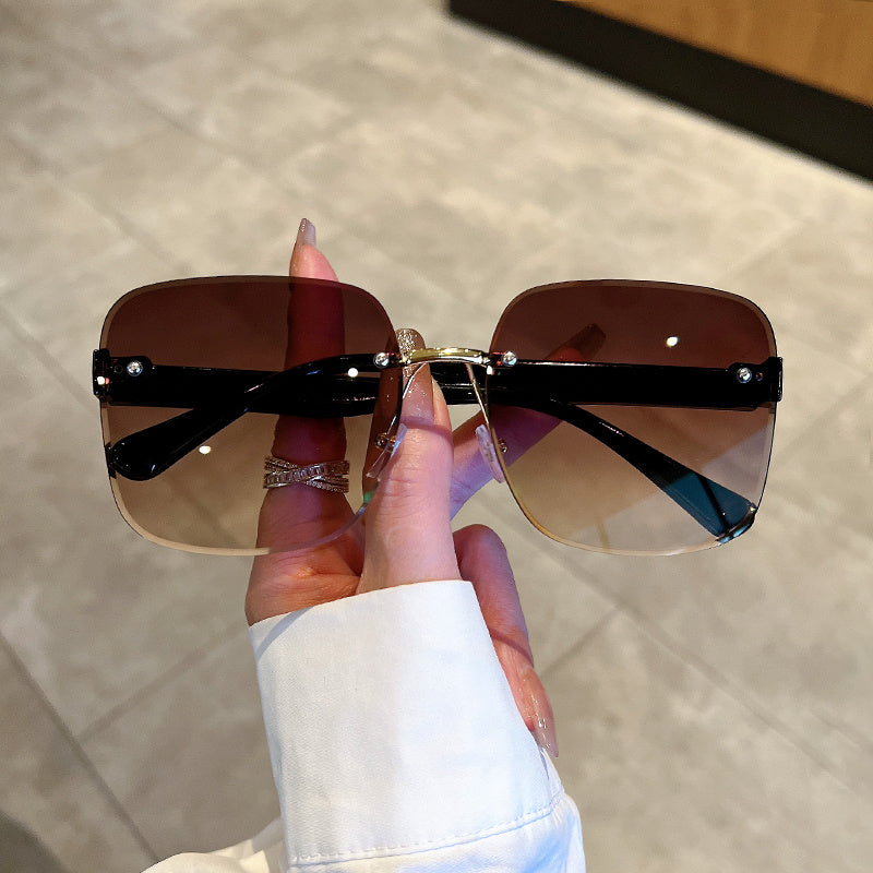 Ombre Lens Glasses Block Rimless Square Frame Eyewear
