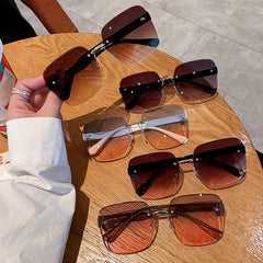 Ombre Lens Glasses Block Rimless Square Frame Eyewear