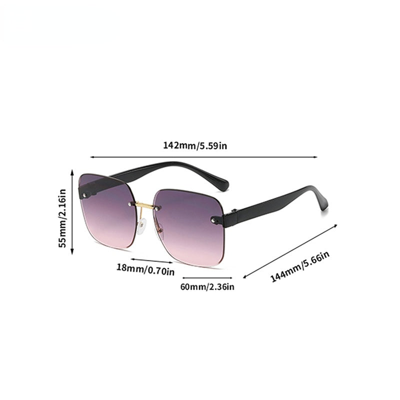Ombre Lens Glasses Block Rimless Square Frame Eyewear