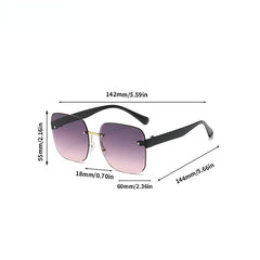 Ombre Lens Glasses Block Rimless Square Frame Eyewear